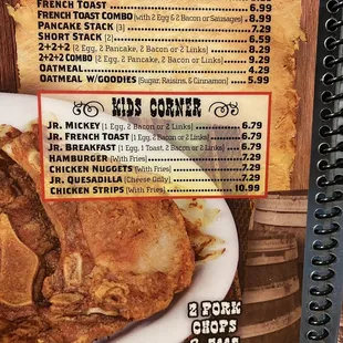 Kids menu at Jenny's 9/18/21