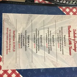 menu