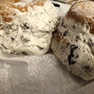 Cream filled donuts. These are stuffed full of Oreo cookies and cream filling. So delicious!