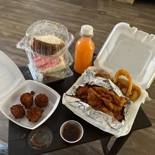 a variety of food items on a table