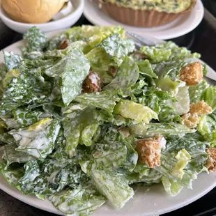 Medium size Caesar salad, comes with roll.