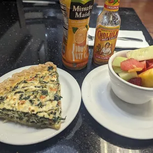 Spinach Quiche and fruit salad