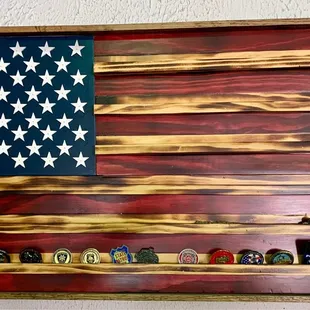 an american flag made out of wood