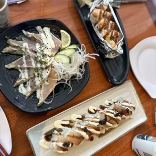 The seared tuna, lion king roll and raiders roll