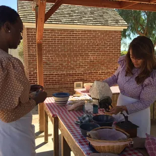 Preparing the freshly churned butter.