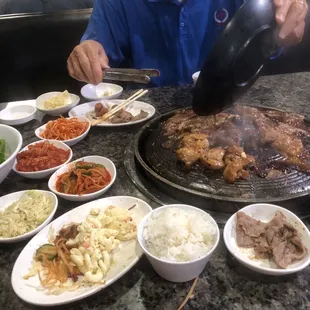 Korean pickles and yummy chicken and beef Bulgogi