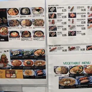 shows a variety of menus