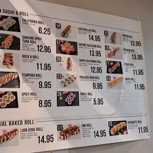 Sushi rolls menu