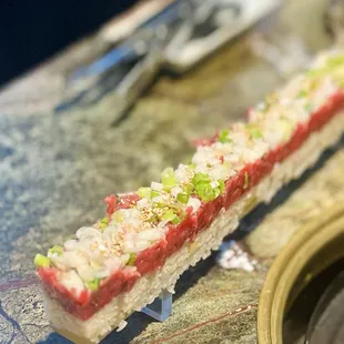 Beef tartare sushi