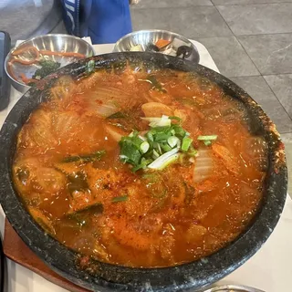Spicy Kimchi Pork Belly Stew in Stone Pot