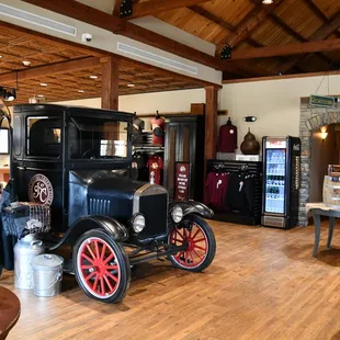 a vintage car in a store