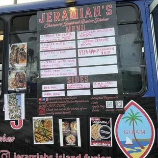 the menu on the side of the bus