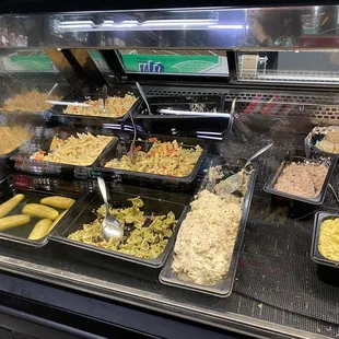 The sides &amp; salads: Coleslaw, pasta salad, potato salad, farfalle pesto salad