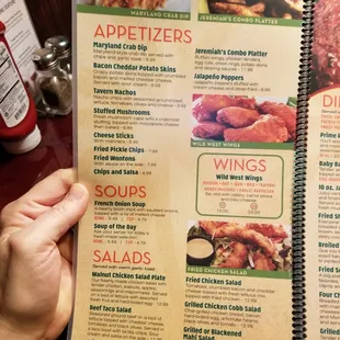 Appetizers, Soups, Salads, and Wings.