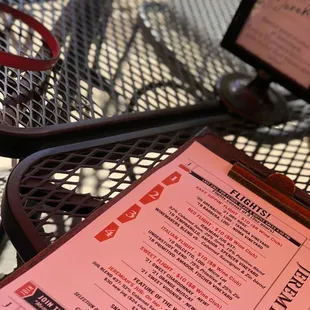 a menu on a table