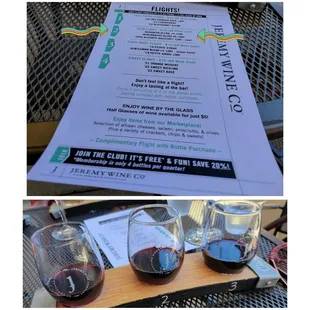 two glasses of wine and a menu