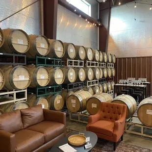 Barrels and comfy seating