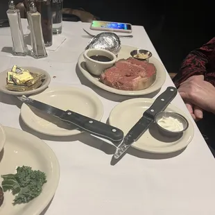 10-oz Prime Rib with Au Jus and Side of Horseradish; Baked Potato with Butter and Sour Cream