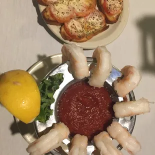 Shrimp cocktail and bruschetta