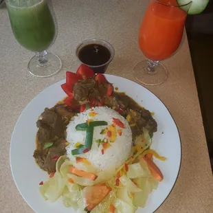 Curry Goat, Cabbage, White Rice