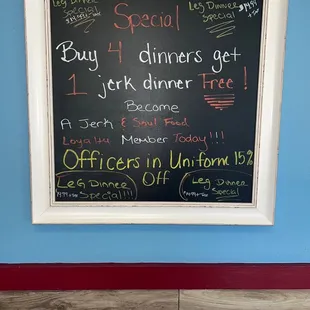 a blackboard with a list of specials