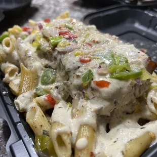 Rasta pasta with salmon