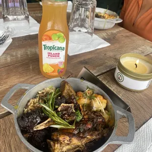 a plate of food and a drink