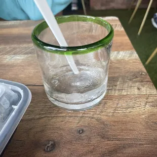 Drinking glass a canned soda was poured into