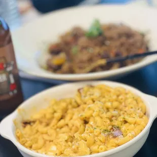 This is their new jerk shrimp macaroni and cheese alongside a fat bowl of oxtail fried rice