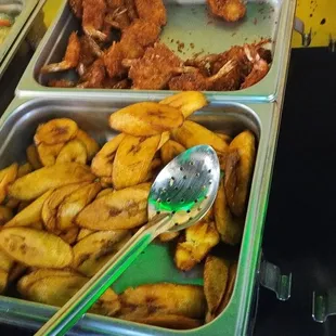 Plantain bananas and fried shrimp bread