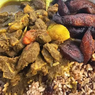 Curry Goat Combo [Rice &amp; Peas and Plantains]