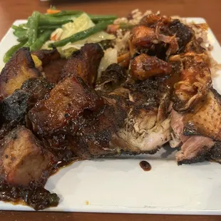 From the buffet. Jerk Chicken, jerk pork, bbq chicken.