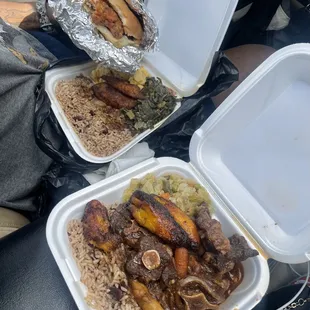 Cajun Whiting Fish, tray of sides, Oxtails Medium Lunch