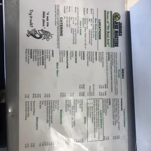 Menu as of 9.25.18