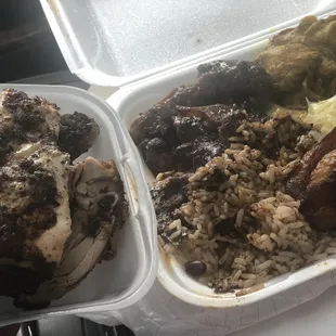 Side of Jerk Chicken W/ curry chicken and oxtail plate!