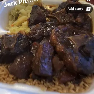 Oxtails w/ rice &amp; pea and cabbage