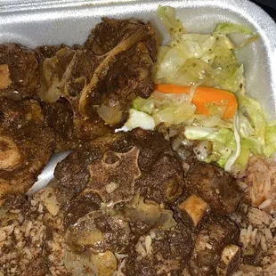  tray of food with rice and meat