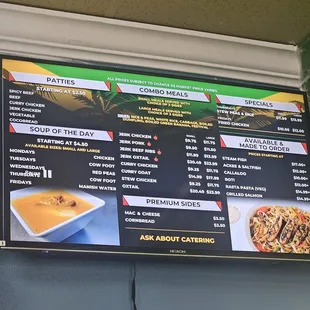  menu on the wall