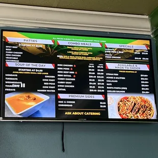  menu on the wall