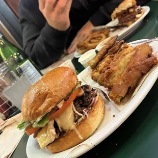 Brie burger with fried zucchini