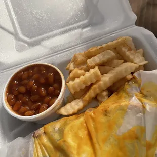 BBQ Baked beans &amp; fries