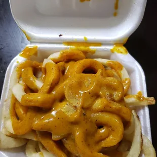 Curly cues in mustard bbq sauce