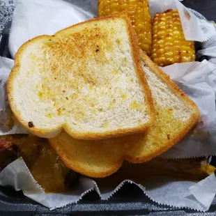 Garlic bread and fried corn