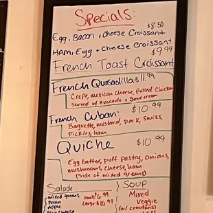 Menu specials