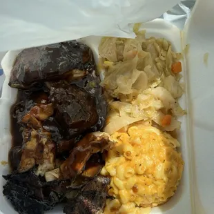 Jerk Chicken, Cabbage, Mac and Cheese