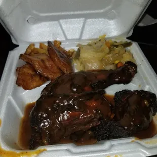 Jerk Chicken with cabbage and plantains