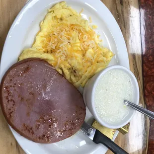 Ham/grits/scrambled eggs/coffee