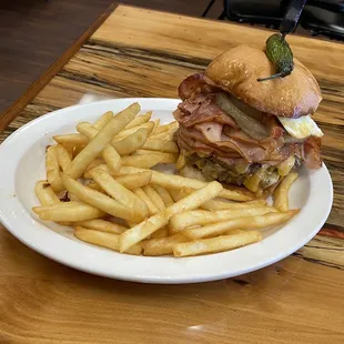 Rancher burger with fries