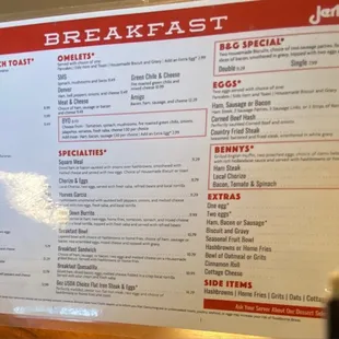 Breakfast menu
