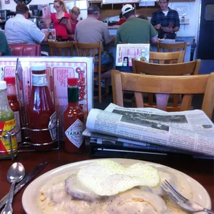 Biscuits and gravy special on a very busy Sunday morning. Lots of young families with very well-behaved toddlers.